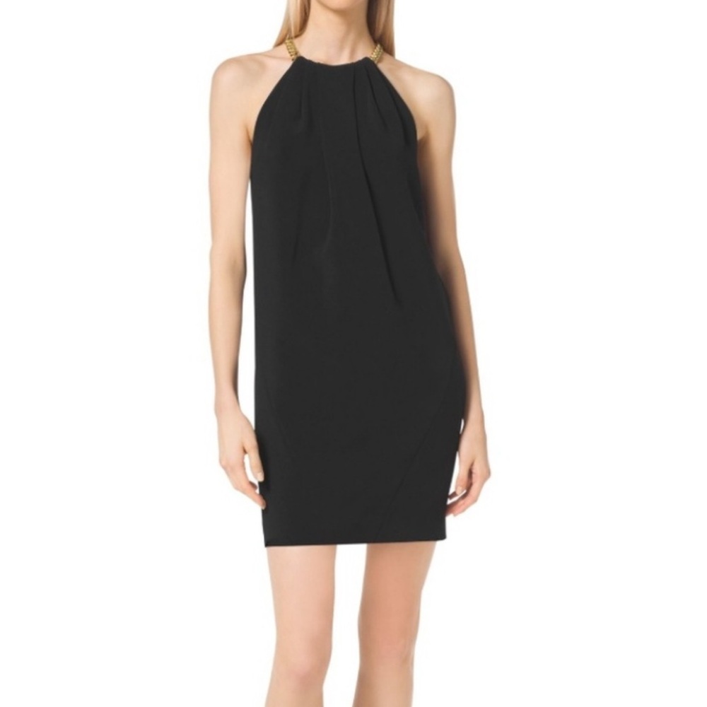 Michael Kors Women’s black jersey dress with gold chain straps size XS. NEW.
